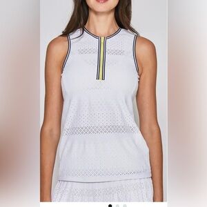 L'ETOILE ZIP FRONT TOP SPORT White Sleeveless Yellow Accent